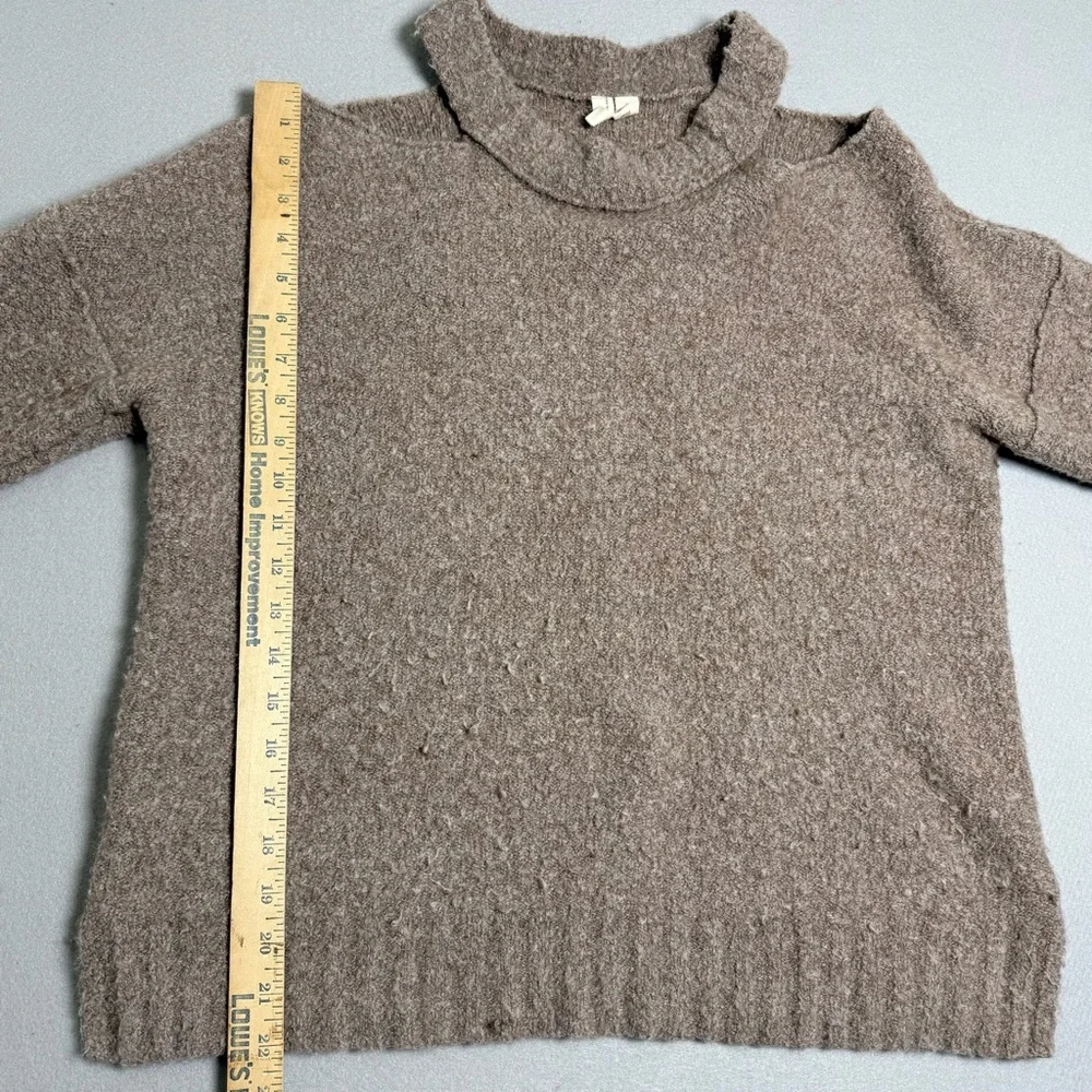 Moth Anthropologie Sweater Large Brown Knit Cutout Wool Mix Alpaca Cold Shoulder - Picture 7 of 9